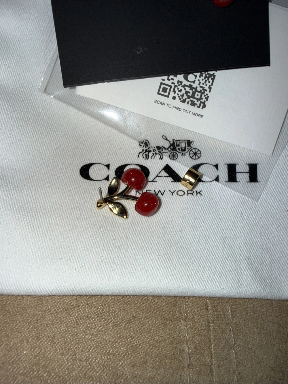 Coach Cherry Enamel Stud Earrings - Red & Green - Picture 2 of 7